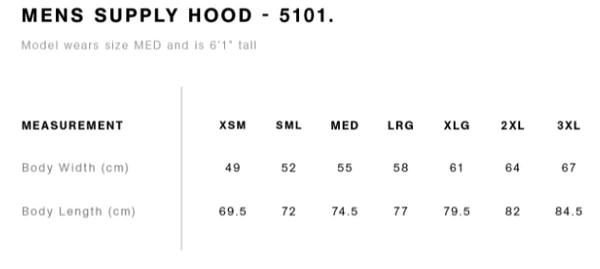 Hoodiesizechart